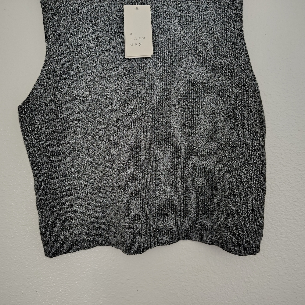 A New Day Metallic Knit Sleeveless Top Sz XXL NWT Silver Black Shimmer - Picture 4 of 11